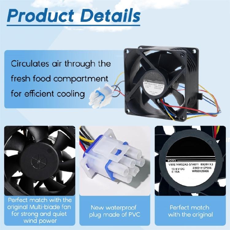 WR60X26866 Refrigerator Fan Motor Replacement Cooling Fan Motor Replace for WR60X10356 WR60X10357 WR60X26033 WR60X10341