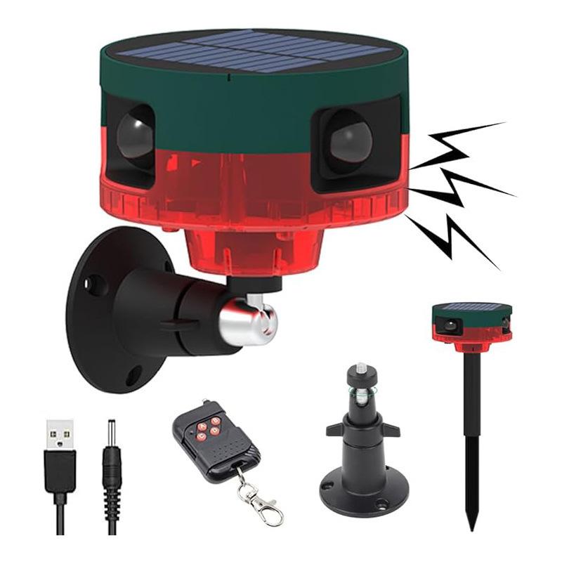 Outdoor Solar Alarm with Infrared Motion Sensor, Remote-Controlled Sound and Flashing Light Anti-Theft Warning System