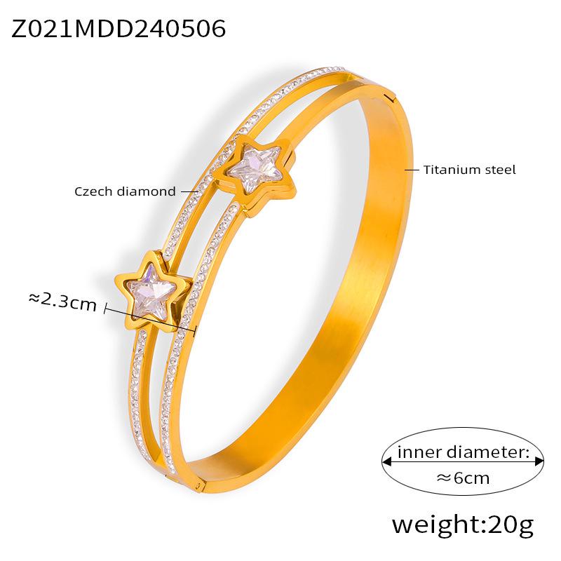 Geometric Rhinestone Inlaid Gold-Plated Titanium Bracelet - Stylish, Light Luxury, Versatile Design