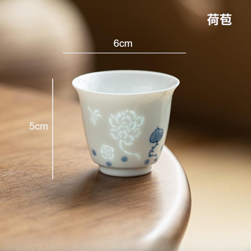 

Blue and White Hand-painted Tea Cup Kungfu Tea Set Underglaze Colored Lotus Tea Cup Chinese Hospitality Teacup Home Master s Cup 50ml