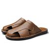 Men Slippers Handmade Simple Flats Brown Leather Sandals Black Summer Roman Sandals Closed Toe Beach Shoes Plus Size