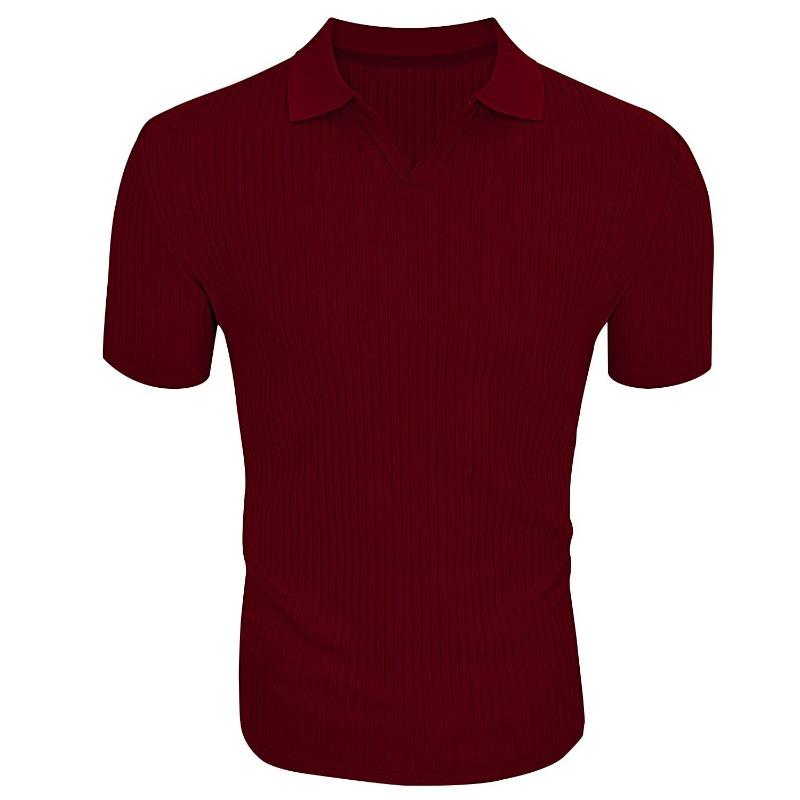 Mens Solid Color V Neck Short Sleeve Polo Shirt High Stretch Summer Thin