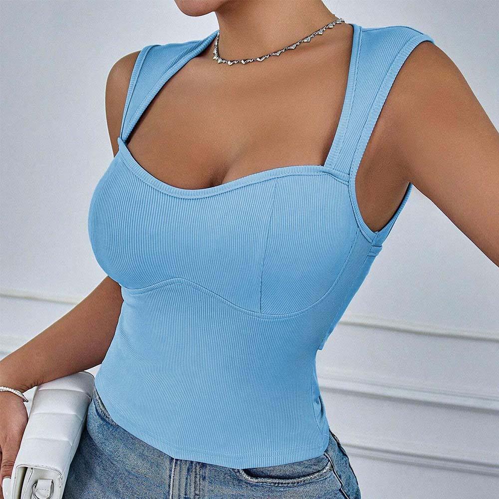 European and American small pit strips slim and thin design sense geometric collar covering meat big halter top