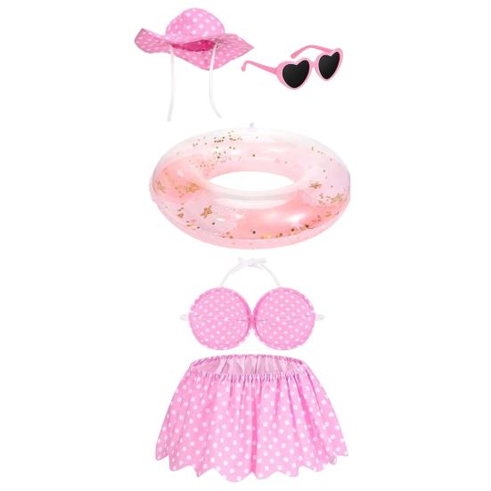 Bikini Porch Goose Outfits, Porch Goose Summer Outfits, Swimsuit with Hat Sunglasses & Swim Ring, Fit 23'' Lawn Goose Statue for Summer Outdoor Garden