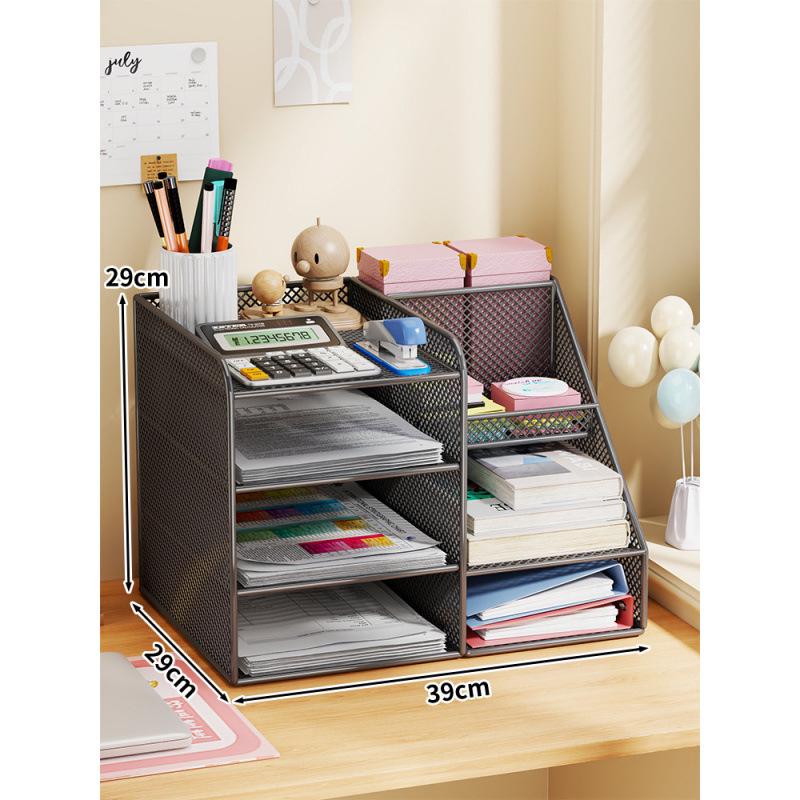 Multi-Layer File Organizer for Desktop: A4 Paper, Books, and Folder Storage Rack