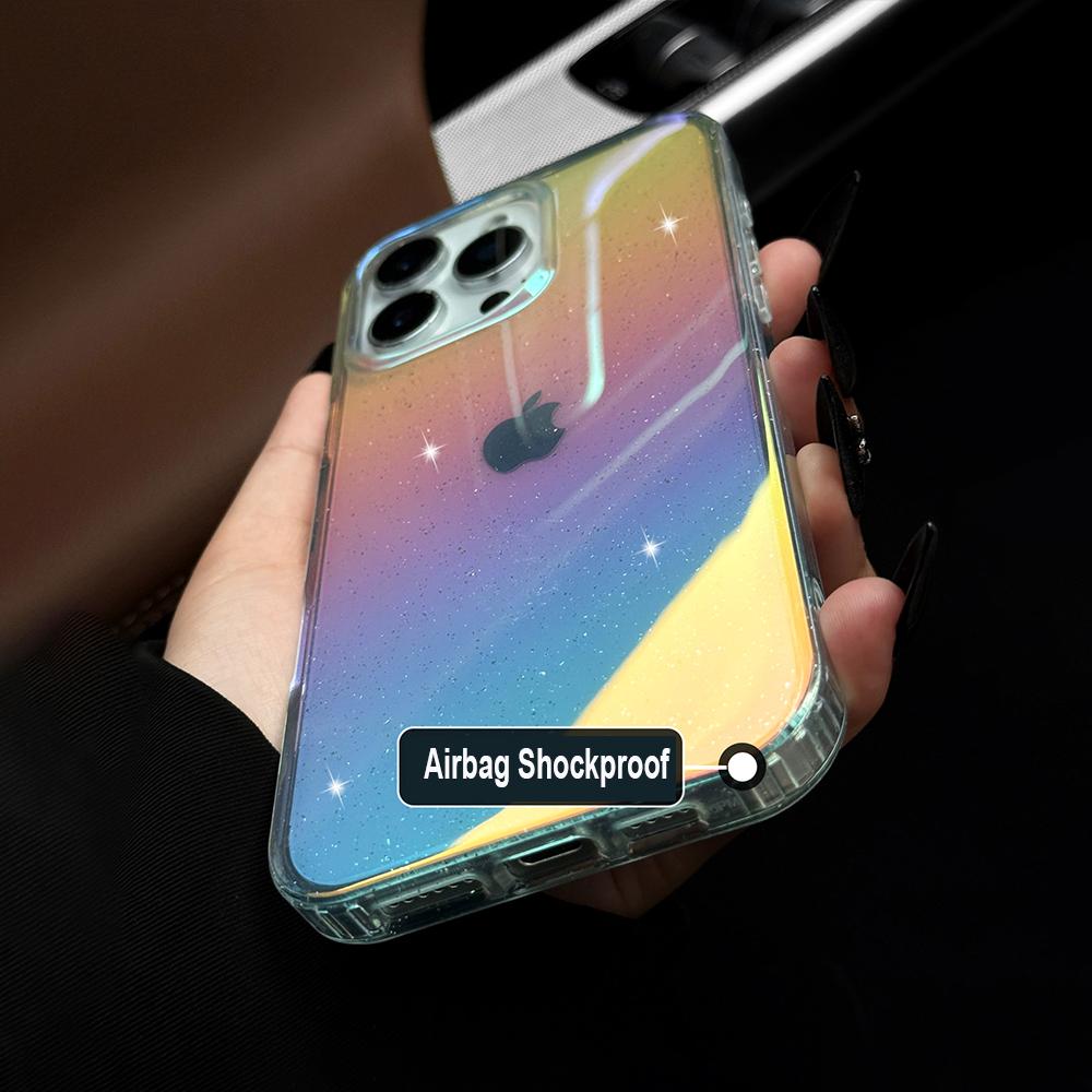 Gradient Laser Bling Glitter Case For For Iphone 17 Air 16 1 14 13 12 11 Pro Max Plus 16E Shinning Transparent Acrylic Cover