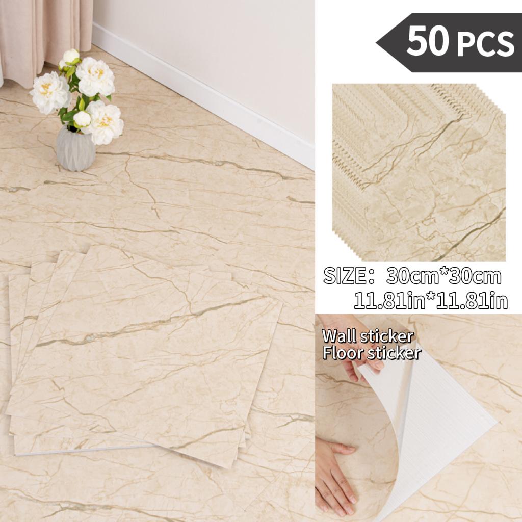 NINETAI Peel And Stick Floor Tile, 50pcs Vinyl Plank Wood Grain Look 11.81in*11.81in/48 Sq.Ft, Kitchen Mats For Floor