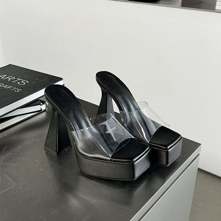 Small Height-increasing Sandals Thick Heel with Transparent Thick Sole Waterproof Super High Heel Cool Slippers 2025 Summer New
