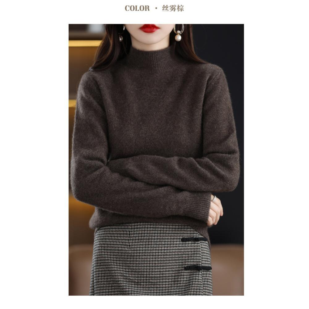 Autumn Winter Sweater Women Half High Neck Long Sleeve Top Loose Slim Versatile Pullover Knitwear Casual Knitted Jumper