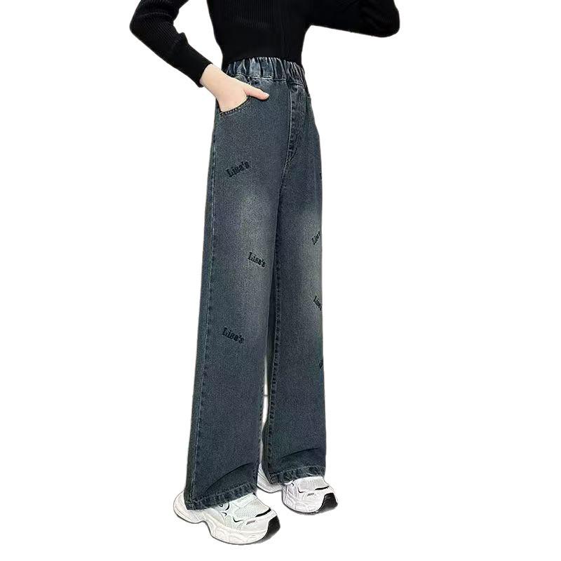 Girls' Loose Denim Wide-Leg Pants - Spring & Autumn Korean Style for Middle Schoolers