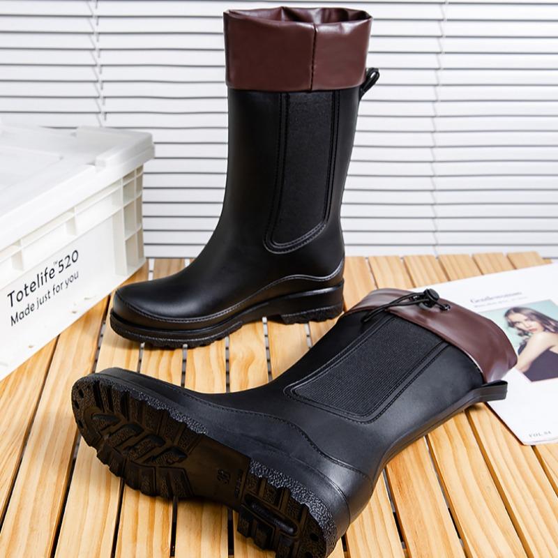 Damskie buty robocze kuchenne do połowy łydki na zimę do noszenia na zewnątrz ze ściągaczem w cholewce damskie buty przeciwdeszczowe