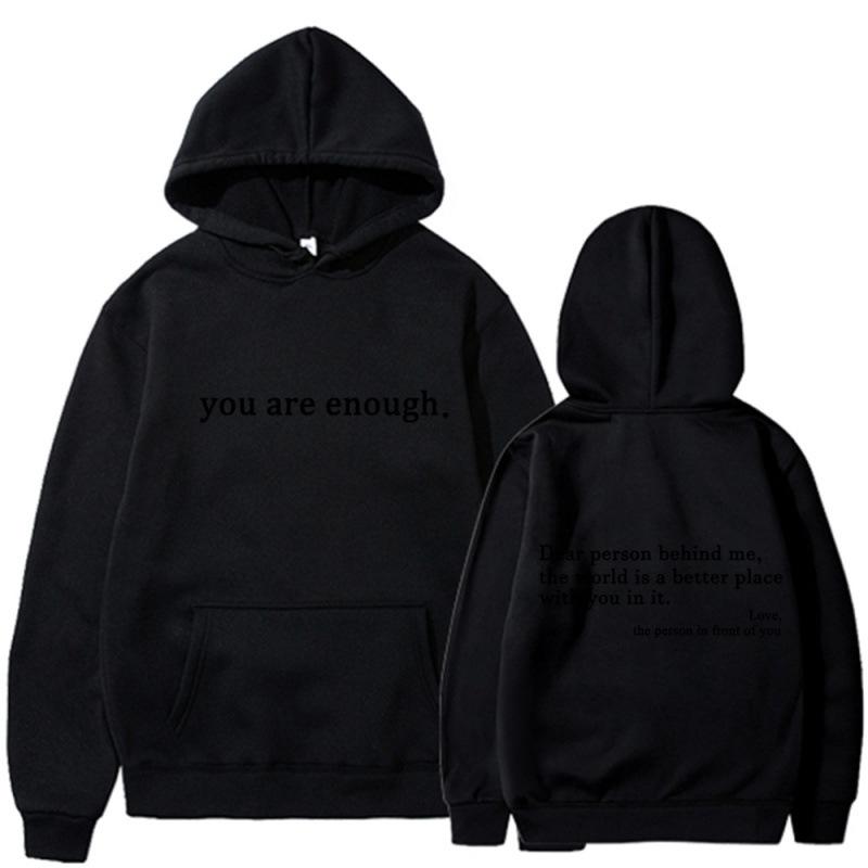 Men's and women's fleece sweater plain letter print pocket drawstring print hoodie