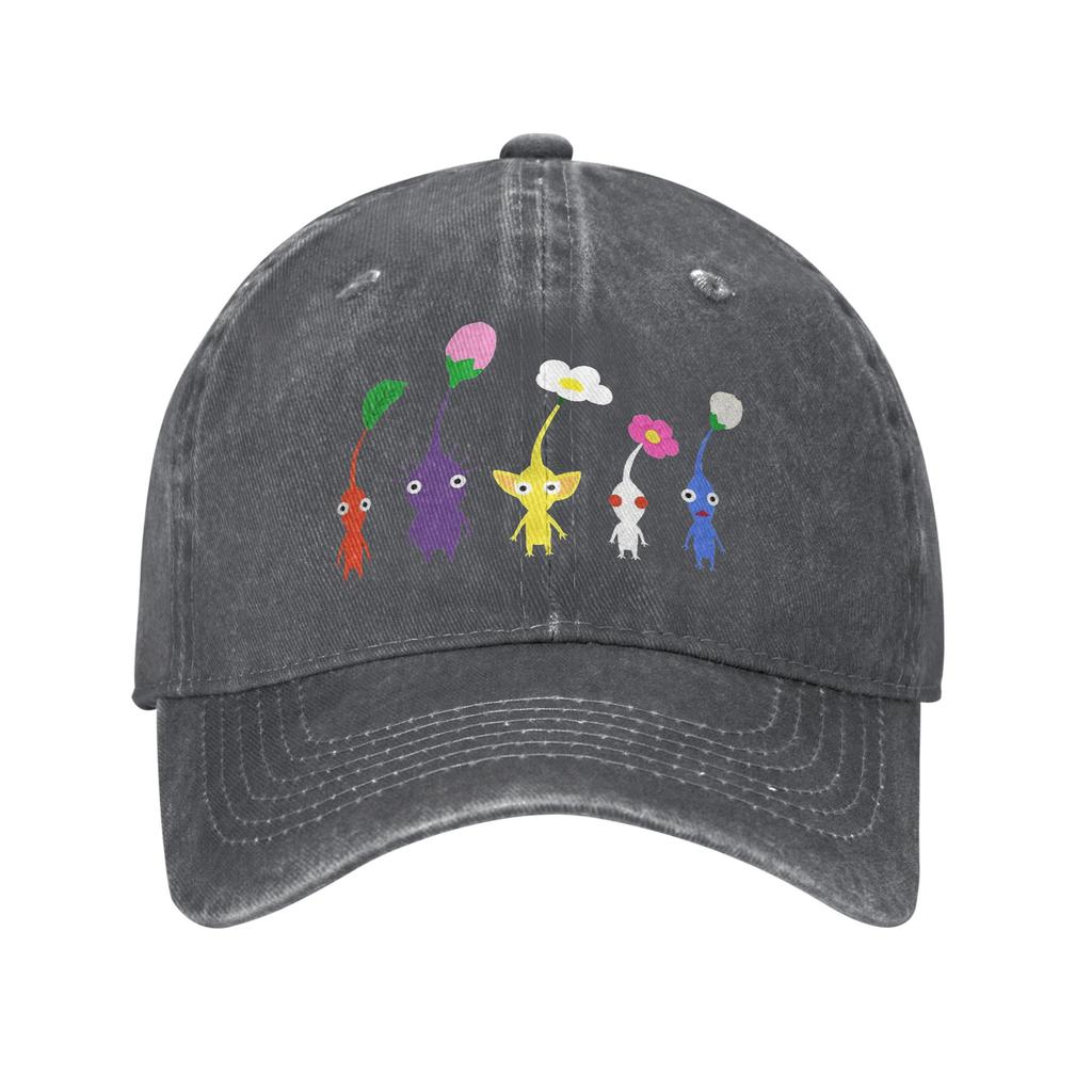 cute pikmin pattern blue Washed Denim Cap Casual Baseball Caps Adjustable Hat Summer Unisex Baseball Hats