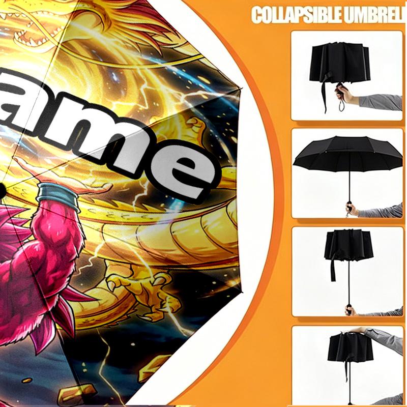Custom Name Personalized Anime Print Umbrella, Auto Open Close, 8‑Rib Sturdy Frame, Commute Camping Hiking Use, Birthday Gift