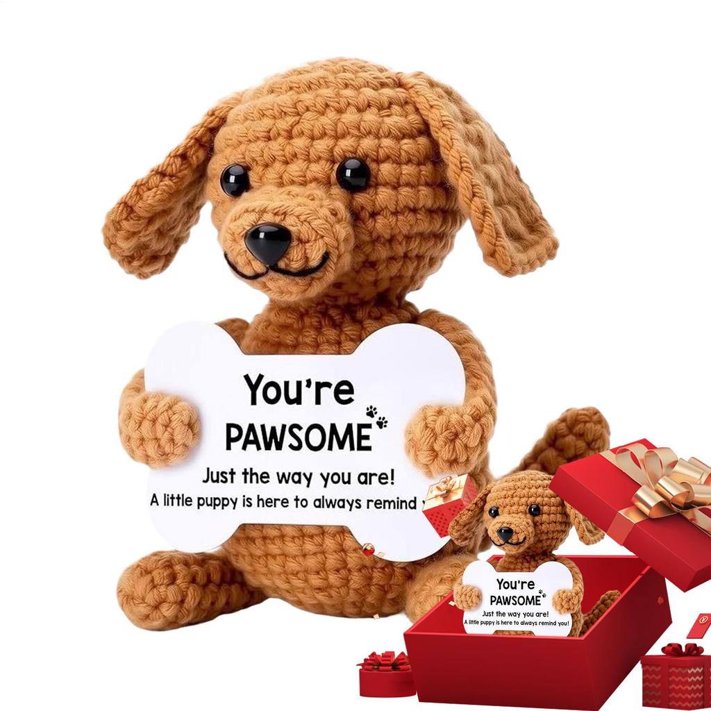 Positive Energy Pocket Hugs Crochet Doll Mini Handmade Knitted Plush Puppy Funny Support Gift With Card