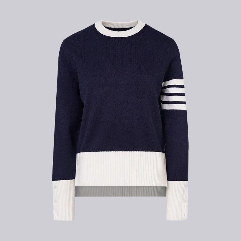 TB Knitted Sweater Women's New Autumn and Winter Same Style Couple's Color Collision Loose College Style Color Blocked Round Neck