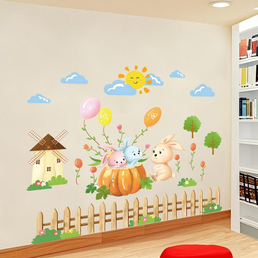 Kids Room Wall Stickers Cartoon Nursery Decoration Self Adhesive Removable Decor for Kindergarten Baby Bedroom Classroom