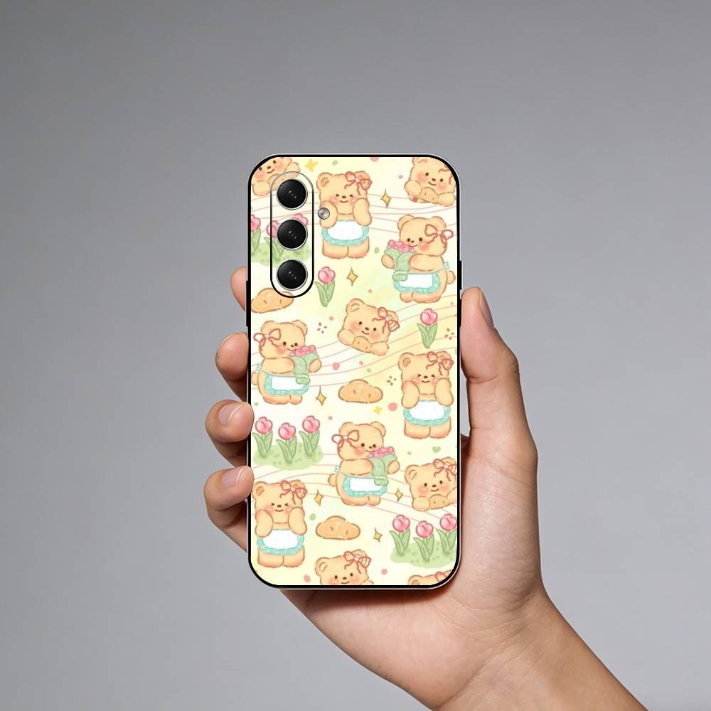 Luxury Butter Bread Bear Phone Case For Samsung Galaxy A73,21,22,32,71,53,52,51,80,5G Soft Black Cover