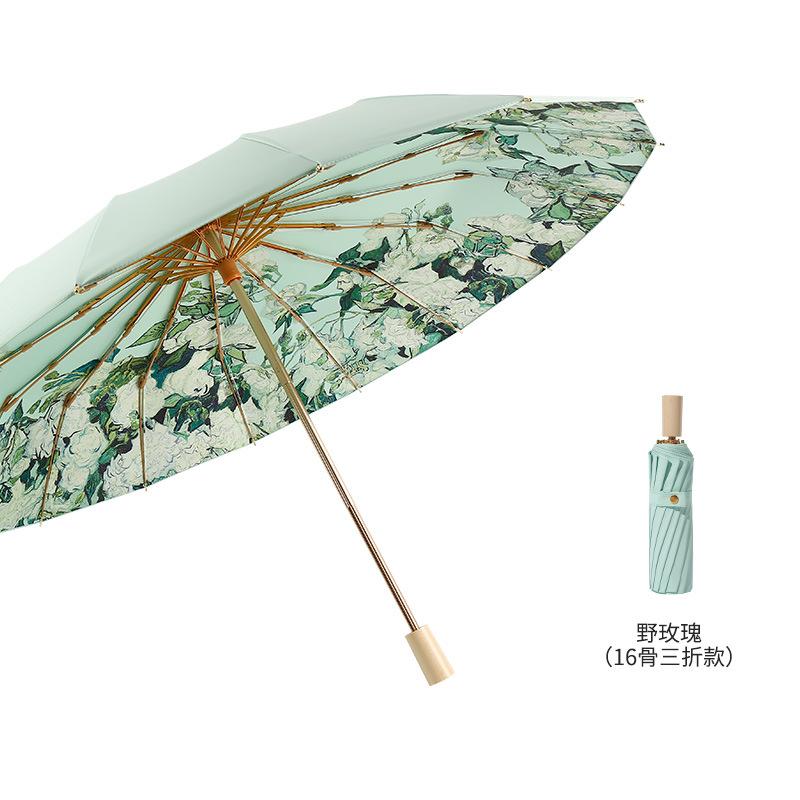 New Hand-opened 8-bone Color Glue Weather and Rain Parasol Folding Sunscreen Parasol Three-fold Sun Umbrella Fixed
