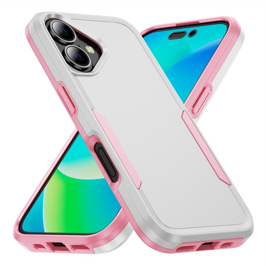 For iPhone 16 Case PC+TPU Military Grade Drop Protective Phone Cover - White+Pink