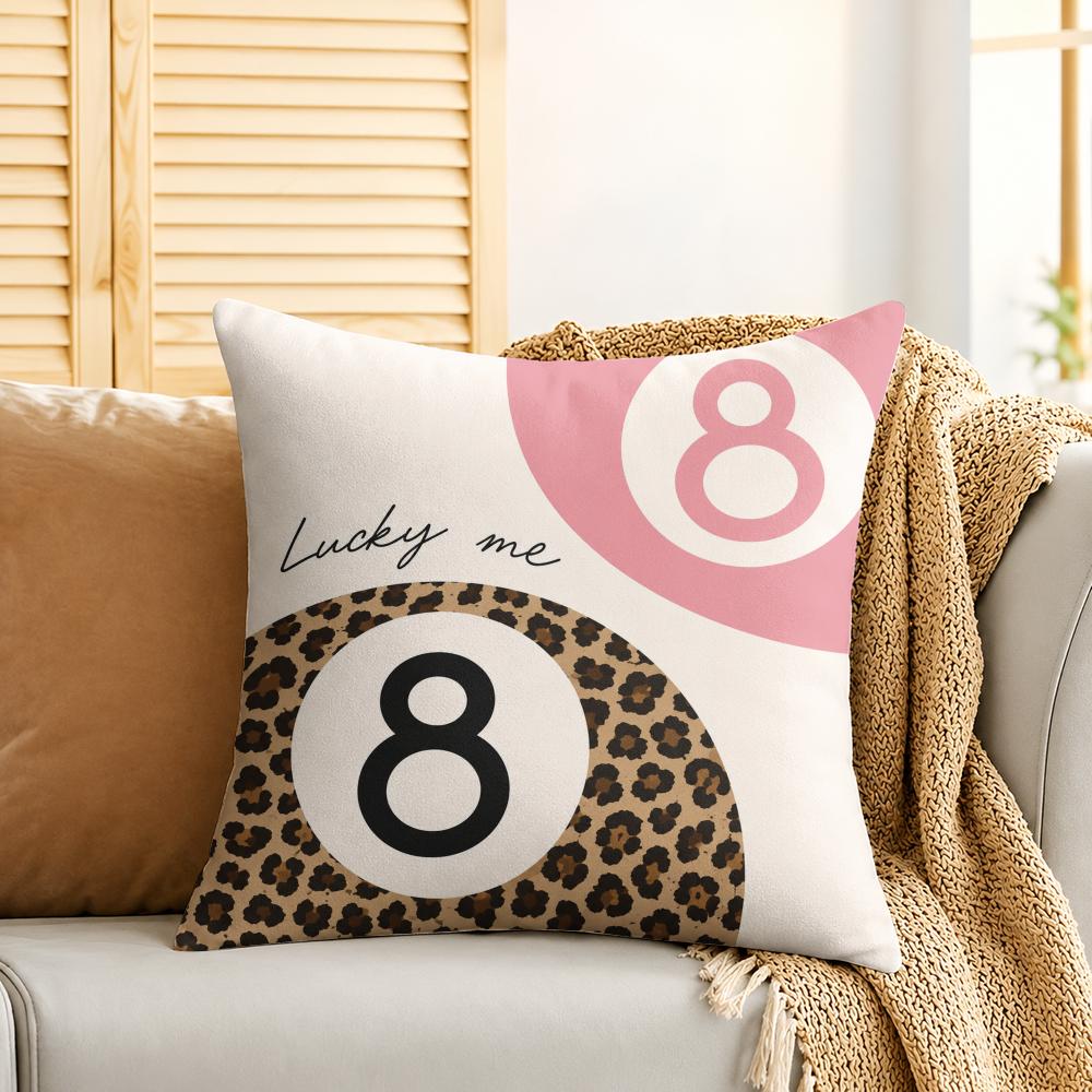 Pink Lucky Number Leopard Cushion Cover Silky Short Plush Invisible Zipper Dustproof Sofa Pillow Case For Home Decor
