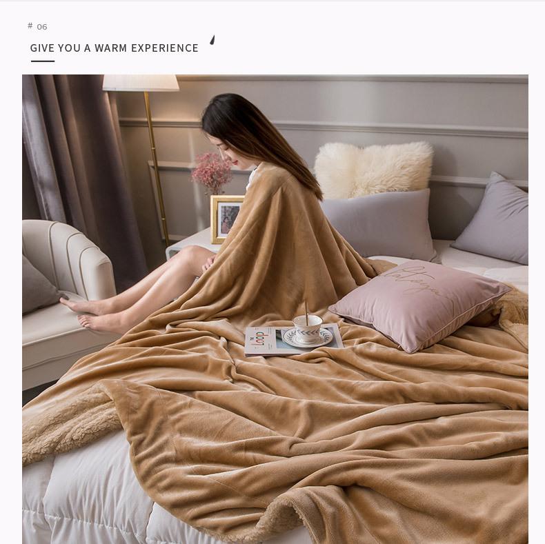 Double-Layer Thickened Flannel and Lamb Fleece Blanket with Solid Color and Custom Logo