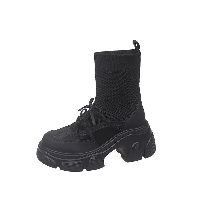 Autumn New Knitted Elastic Boots Thick-soled Heightening Women's Shoes Lightweight Versatile Breathable Casual Versatile Socks Boots