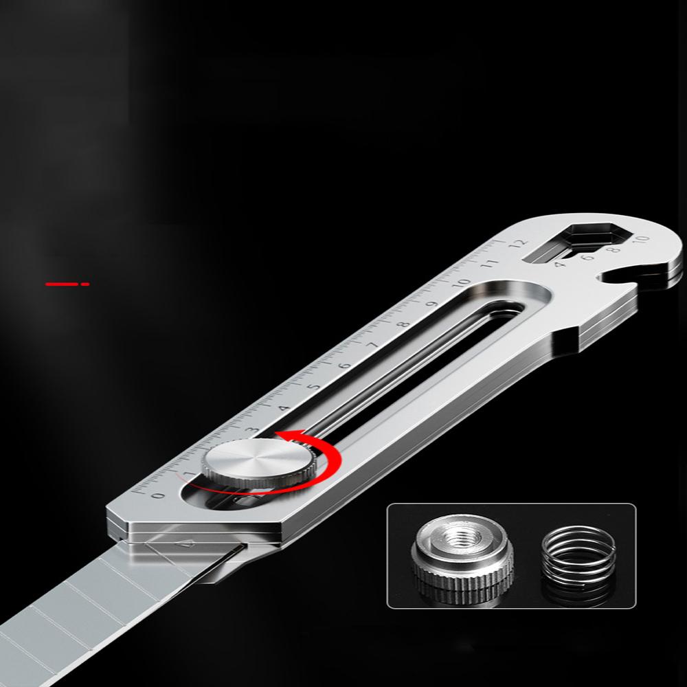 Coltello multiuso 6 in 1 in acciaio inossidabile, cancelleria per ufficio, tagliatutto multiuso, apribottiglie, apri barattoli, righello a vite, per la casa