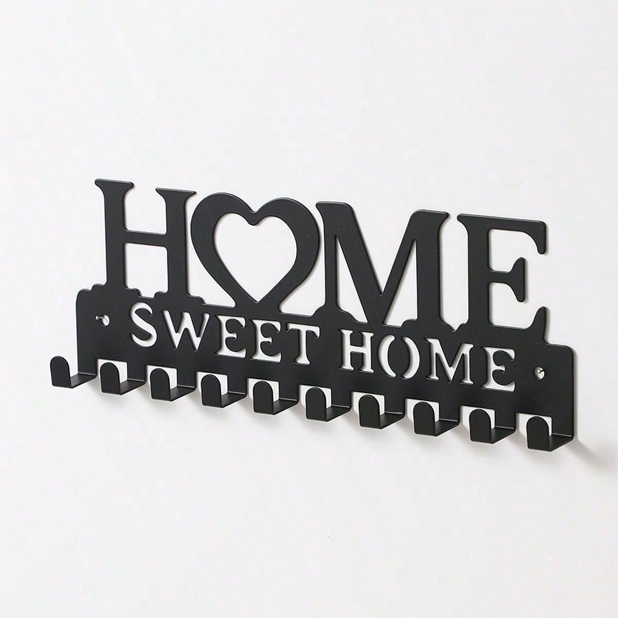 1pc Black Key Holder Wall Mounted Storage Rack,  Art Decorative Hook For Coats, Hats, Entrance Hallway