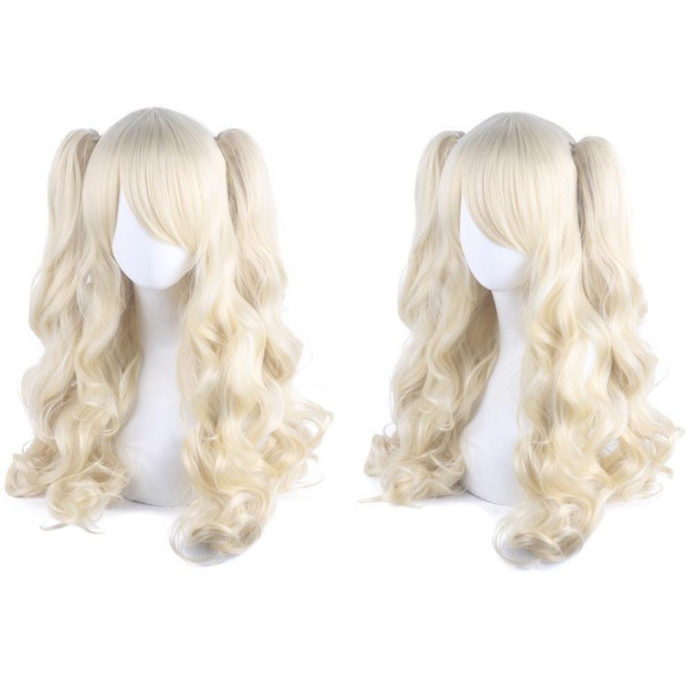 80cm Long Curly Cosplay Wig with 2 Ponytails Women Layered Wigs Pink Blue Gold Curly Wigs  Carnival