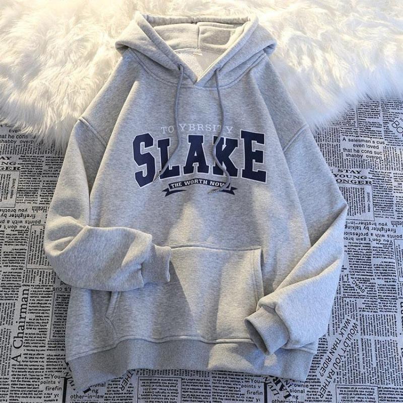 Women Long Sleeve Hooded O Neck Loose Pullovers Female Tops Solid Color Sweatshirts