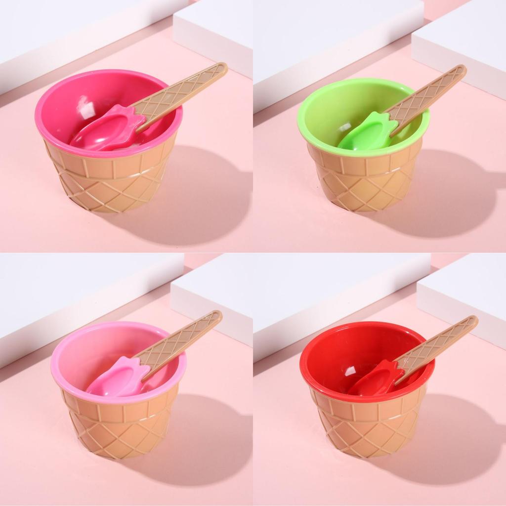 Childrens Plastic Ice Cream Bowl With Spoon For Party And Gift Use