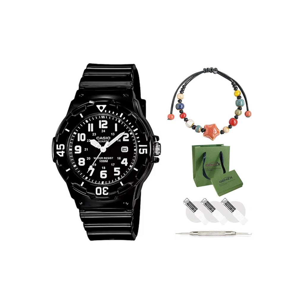 Casio Youth Series Lrw Round Dial Three Hands Digital Style Sports 100 Meters Waterproof Quartz Movement Resin Strap Women Watches Black LRW-200H-1B