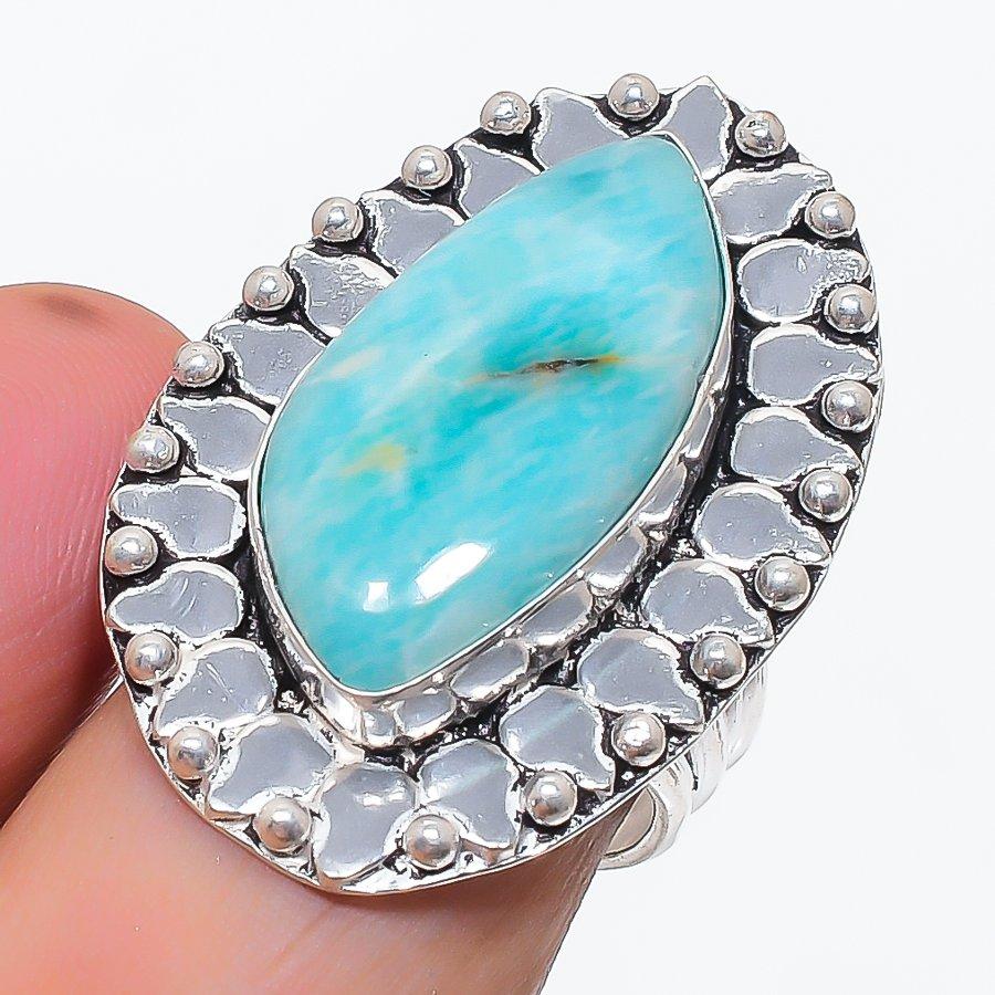 Amazonite Gemstone 925 Sterling Silver Jewelry Ring Size 8