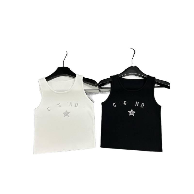 D Brand Rhinestone Star Knit Vest - Spring/Summer Slim Fit Round Neck Top
