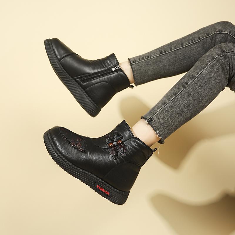 Women'S Snow Boots Winter Fashionable Comfortable Warm Flat Boots Thick Sole Embroidered Women'S Shoes  De Mujer 41