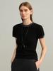 Autumn/Winter Women's Color Block Edge Round Neck Short Sleeve Wool Sweater - Breathable Knitwear Base Layer