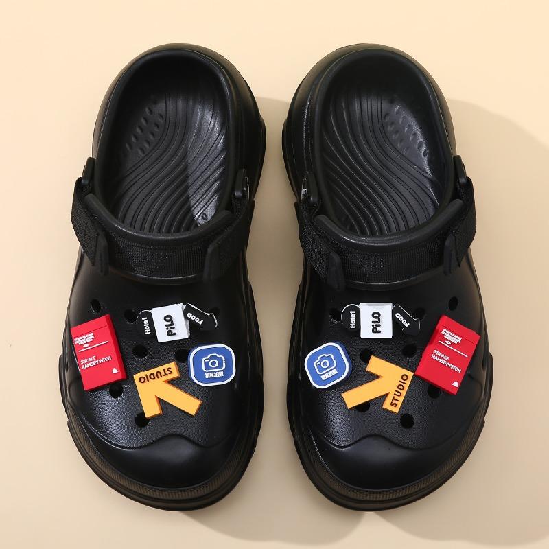 

Thick-soled bag head cool slippers women s summer wear non-slip eva heel cute cartoon hole shoes women 35-36 чорний