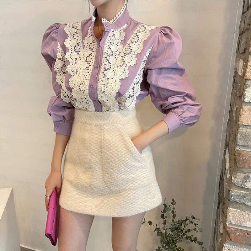 

2021 весенняя женская рубашка с воротником-стойкой в ​​темпераментном стиле