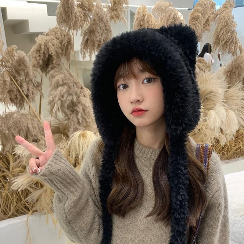 Hat female autumn and winter warm knitted wool snow hat cycling mother fashion ear protection headgear scarf integrated hat