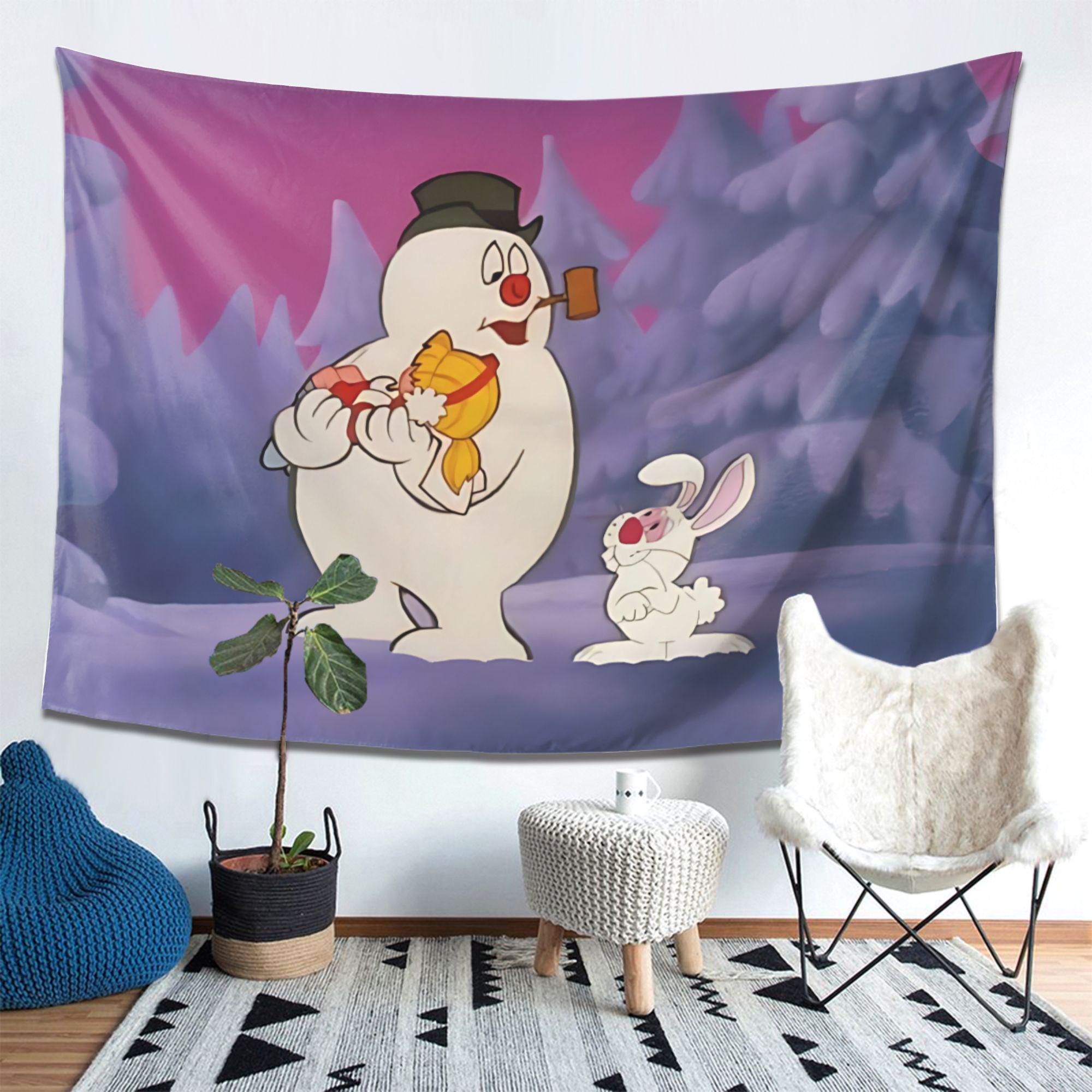 

Frosty the Snowman Christmas Tapestry Wall Hanging Holiday Decor Winter Wonderland Cartoon Art Kids Room Bedroom Decoration 74x94cm(29x37in)