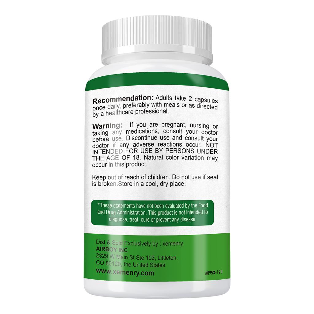 XEMENRY Spirulina Chlorella 1800mg 120 Capsules — Green Superfood, Nutritional Support, Daily Wellness