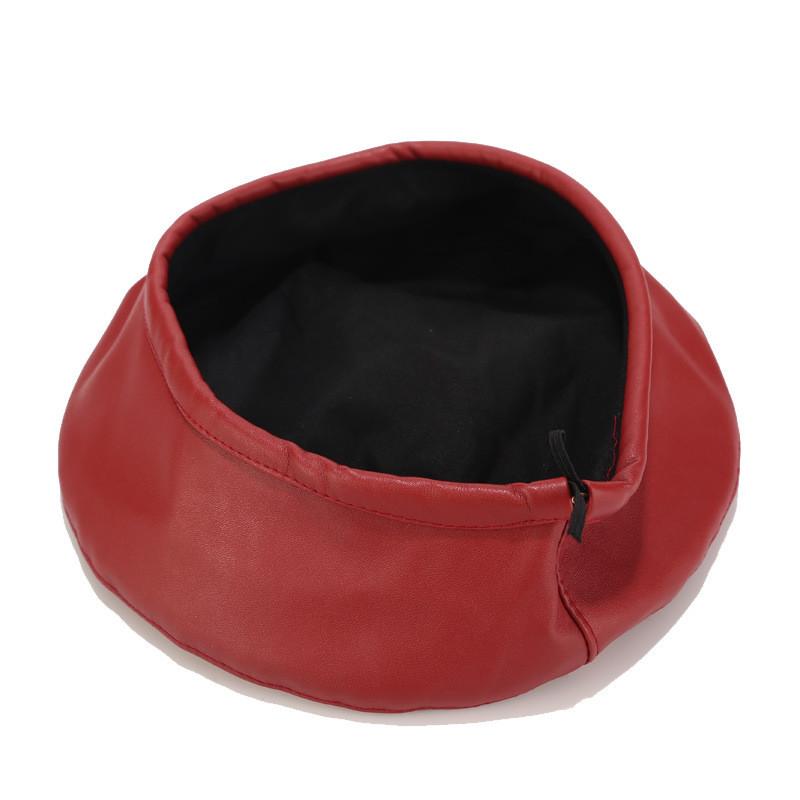 Simple Design Faux Leather Beret With Short Brim And Windproof Function For Summer Fashion