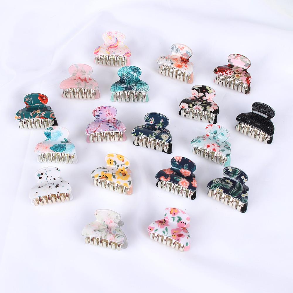 Acrylic Floral Sweet Small Hair Claw Clips Women Girls Plastic Print Crab Barrettes Clips Hair Clamps Hairpins Hair Accessories