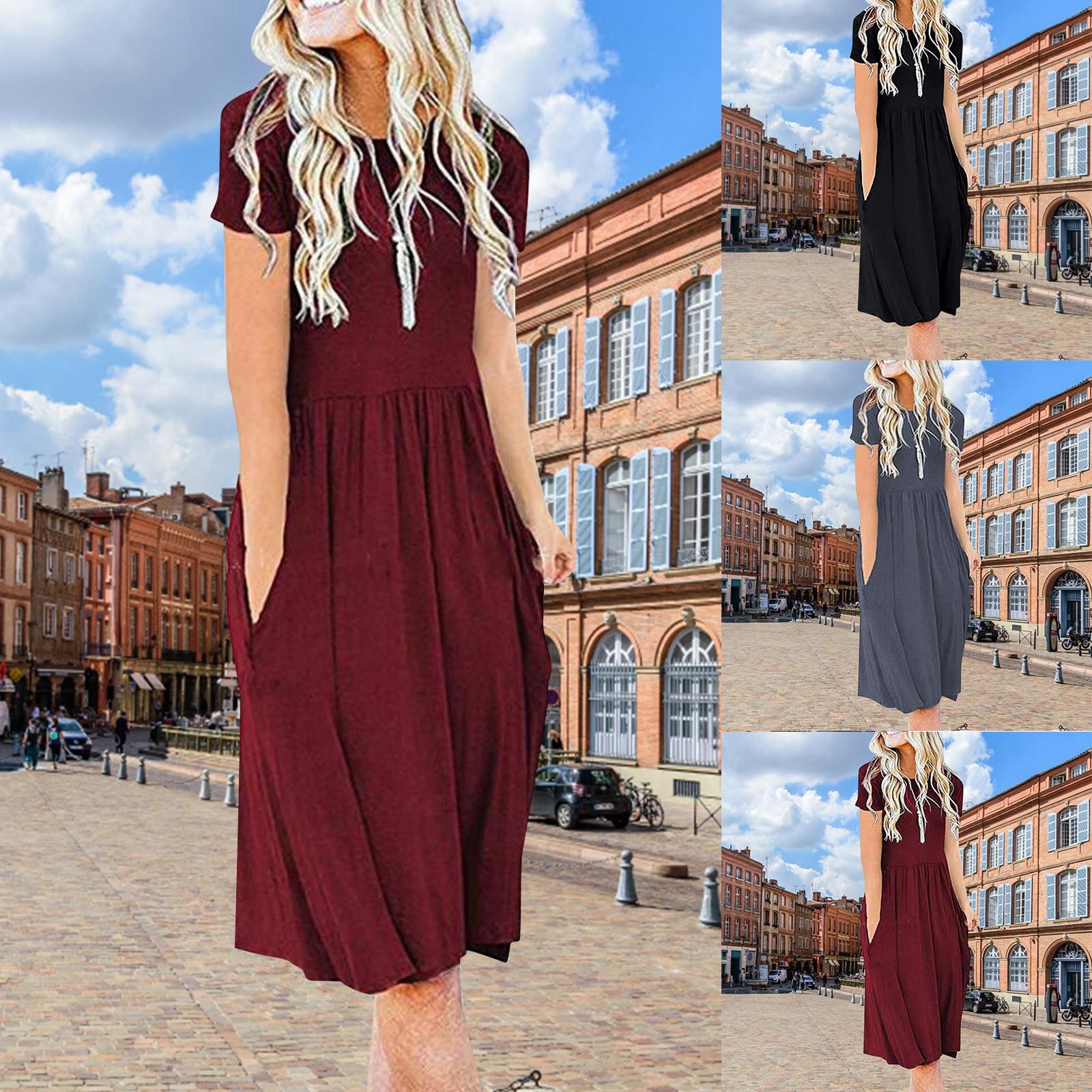 

Женское красивое универсальное удобное однотонное платье с короткими рукавами