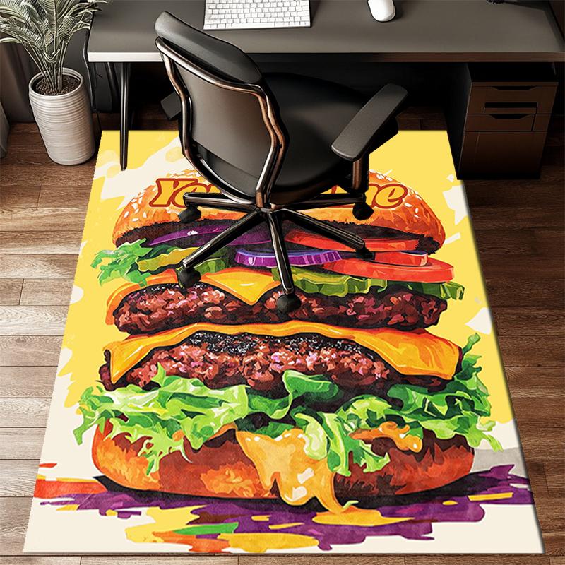 1PC Custom Name "Your Name Burger Artwork" Theme Floor Mat Ideal for Living Room, Game Rooms, Office, Bedroom, Floor Mat Playful Design