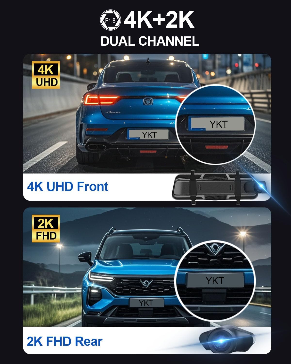 

4K/2K Зеркало-регистратор, Камера заднего вида Starvis2 IMX678 для автомобиля с картой 64 ГБ и комплектом для жесткого подключения United States