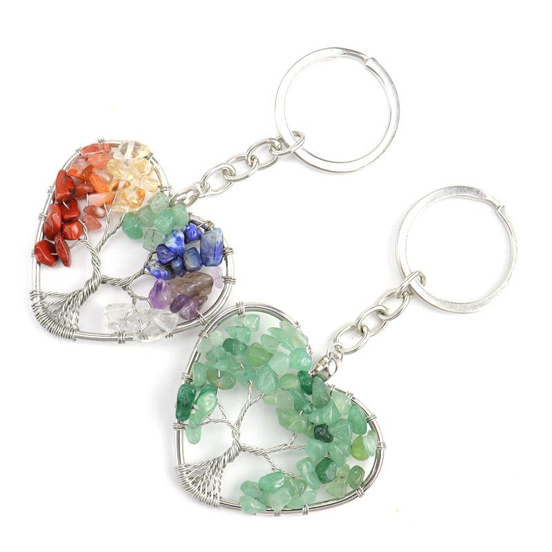 Crystal Gravel Peach Heart Tree Of Life Keychain Heart Bag Pendant K06 Graduation Gift Car Key