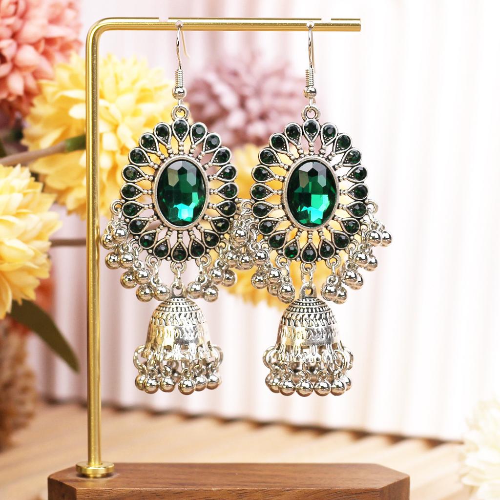 Retro Diamond-Encrusted Bells, Water Drop Ear Hooks, Light Luxury Bohemian Style Fashion Temperament Earrings