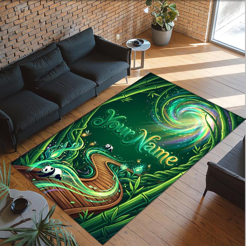 Forest Theme Crystal Velvet Floor Rug Personalized Custom Name Text Warm Carpet Home Decoration